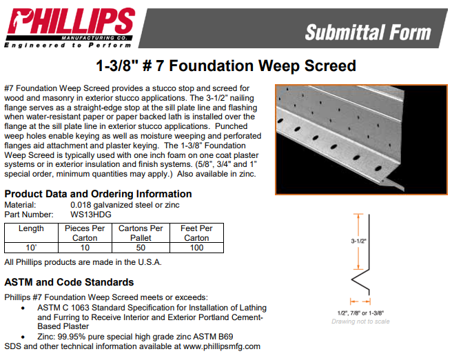 #7 foundation weep screed