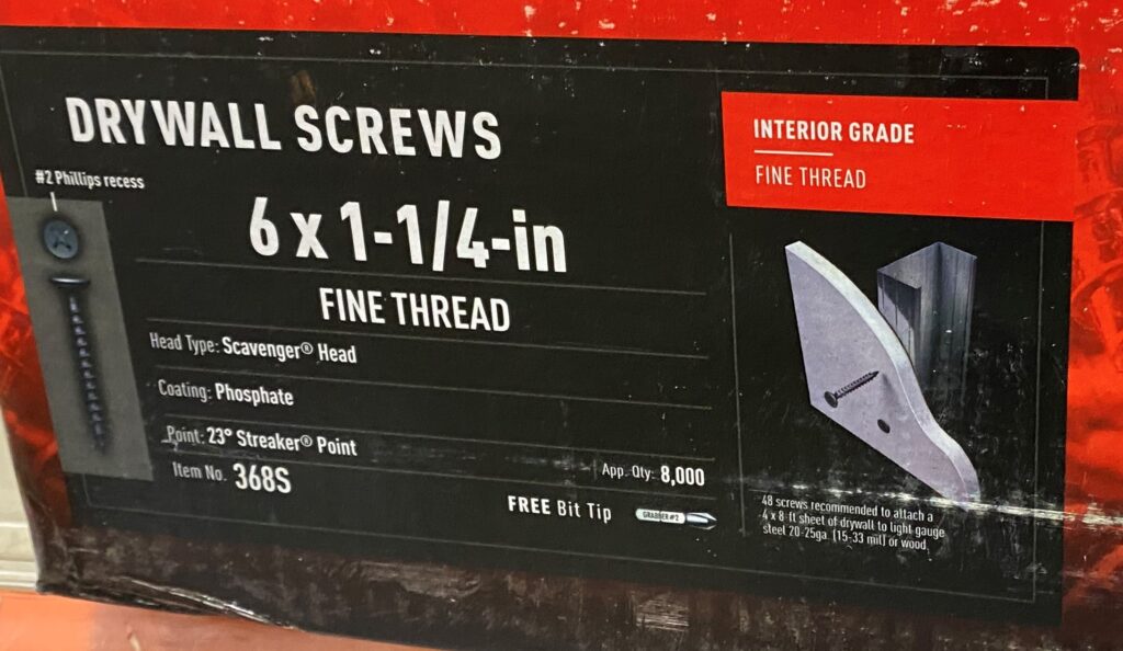 what size for 1 2 inch drywall